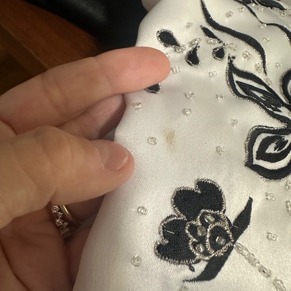 Vtg Morgan & Co Black & White Y2K Beaded Floral Embroidered Formal Prom Dress - Picture 10 of 11